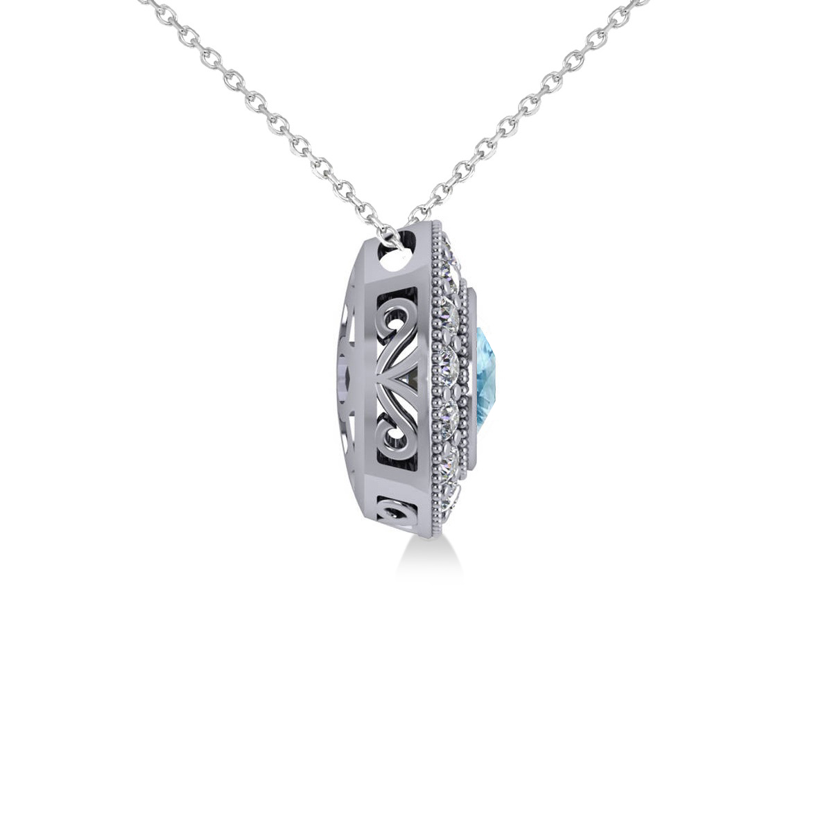 Round Blue Topaz & Diamond Halo Pendant Necklace 14k White Gold (1.81ct)