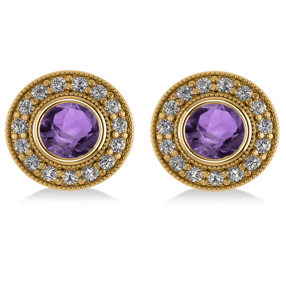 Amethyst & Diamond Halo Round Earrings 14k Yellow Gold (3.10ct)