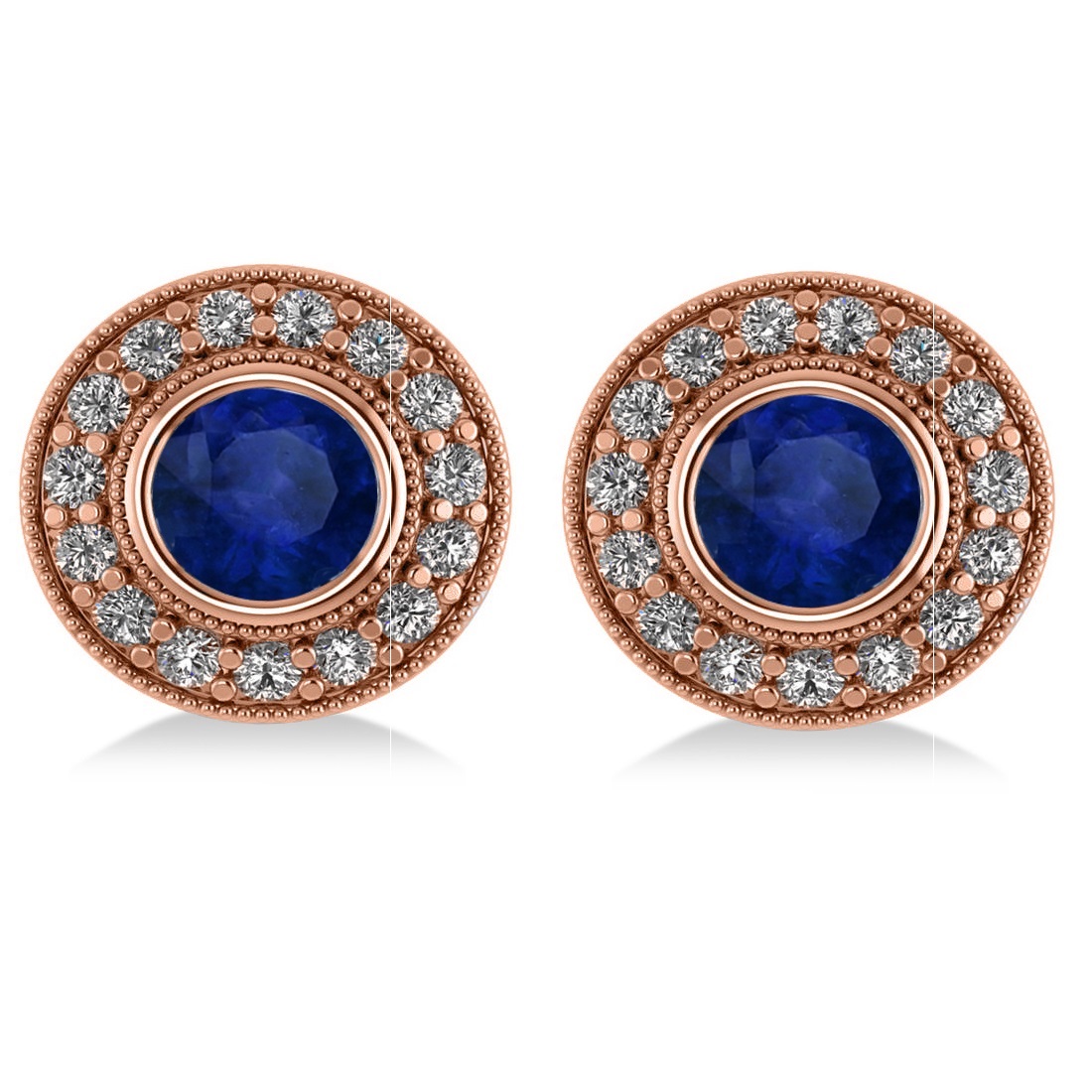 Blue Sapphire & Diamond Halo Round Earrings 14k Rose Gold (3.72ct)