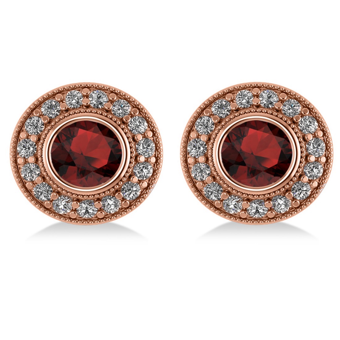 Garnet & Diamond Halo Round Earrings 14k Rose Gold (3.70ct)