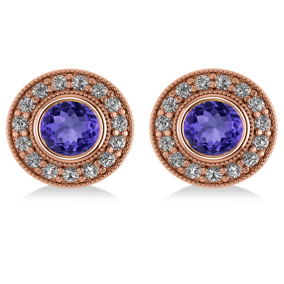 Tanzanite & Diamond Halo Round Earrings 14k Rose Gold (3.72ct)