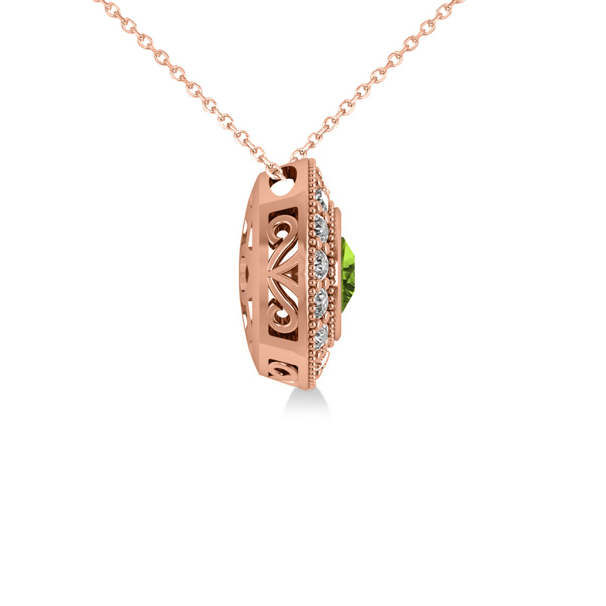 Round Peridot & Diamond Halo Pendant Necklace 14k Rose Gold (1.56ct)