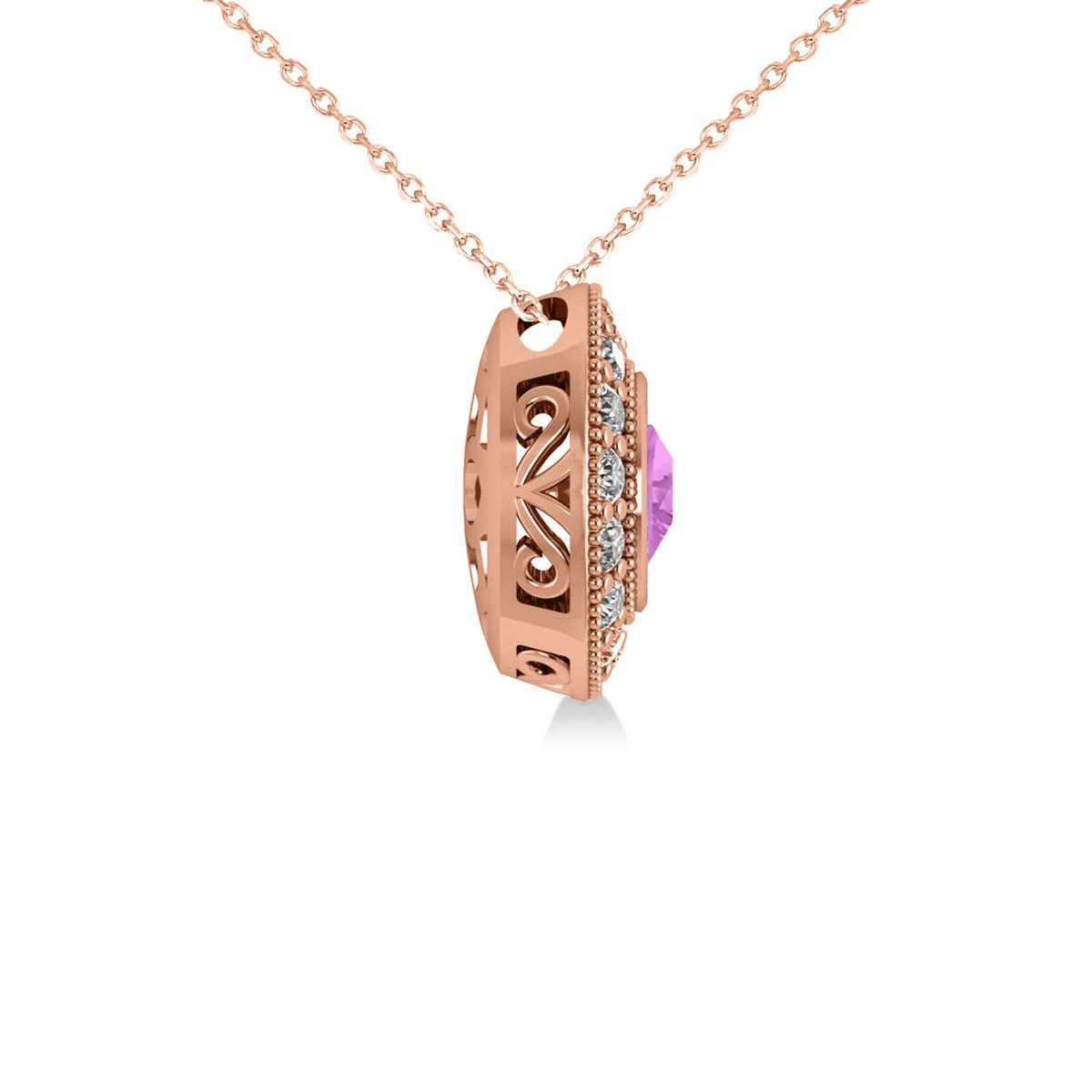 Round Pink Sapphire & Diamond Halo Pendant Necklace 14k Rose Gold (1.86ct)