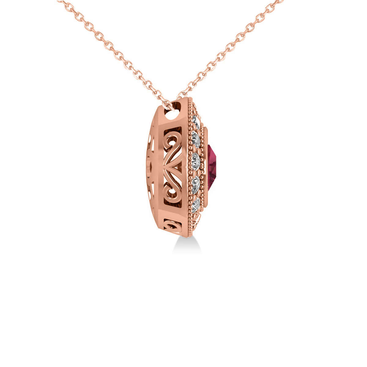 Round Ruby & Diamond Halo Pendant Necklace 14k Rose Gold (1.86ct)