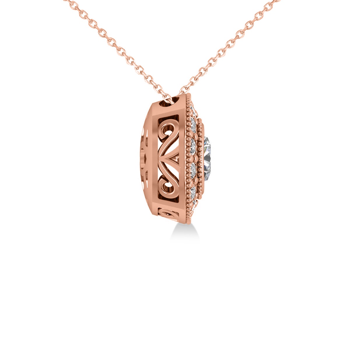 Diamond Halo Cushion Pendant Necklace 14k Rose Gold (1.26ct)