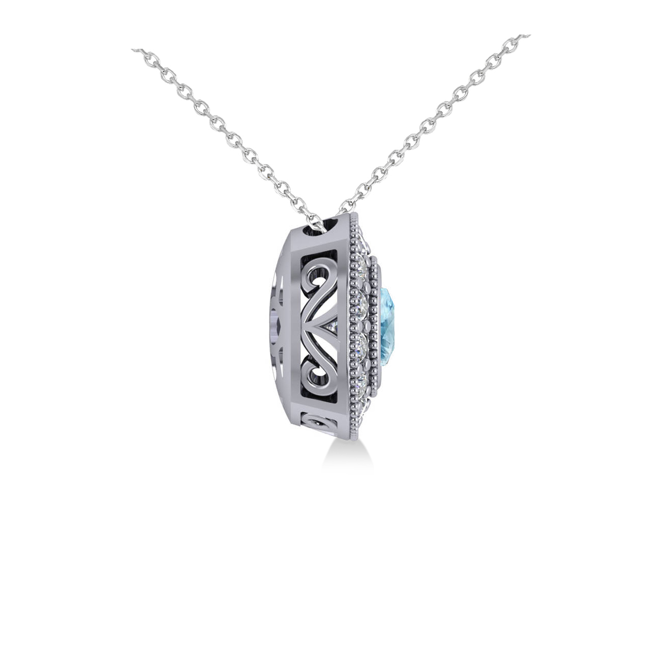 Blue Topaz & Diamond Halo Cushion Pendant Necklace 14k White Gold (1.67ct)