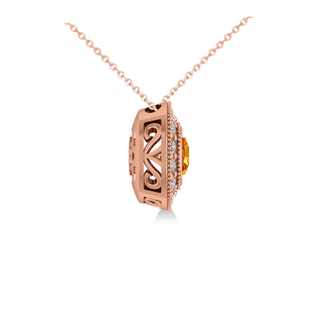 Citrine & Diamond Halo Cushion Pendant Necklace 14k Rose Gold (1.27ct)