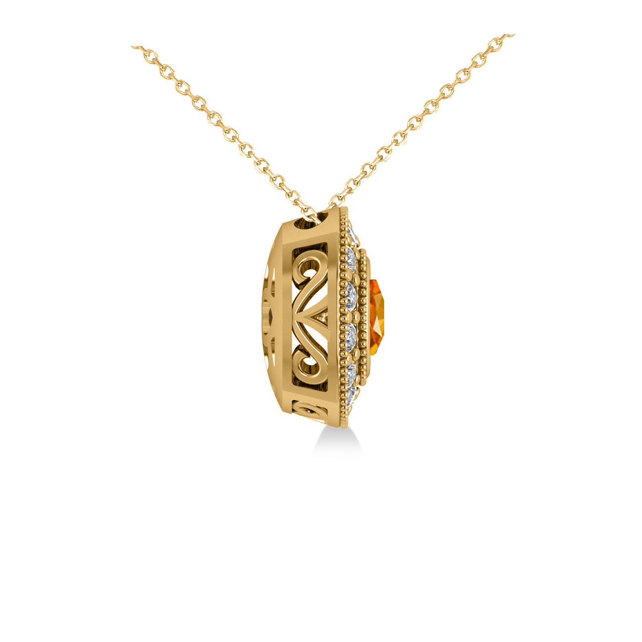 Citrine & Diamond Halo Cushion Pendant Necklace 14k Yellow Gold (1.27ct)