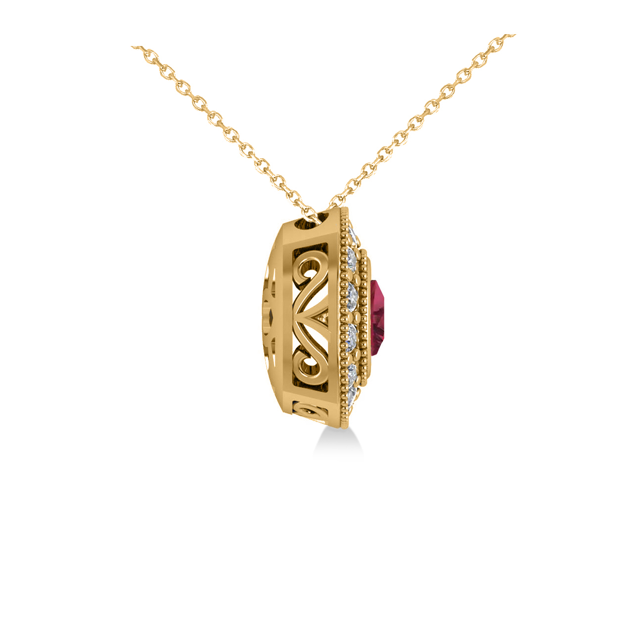 Ruby & Diamond Halo Cushion Pendant Necklace 14k Yellow Gold (1.62ct)