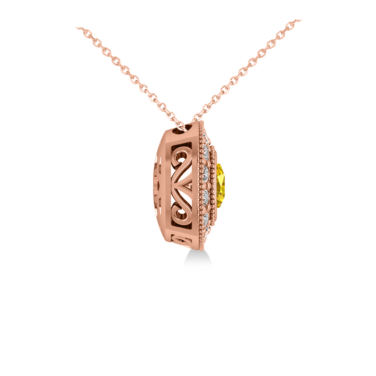 Yellow Sapphire & Diamond Halo Cushion Pendant Necklace 14k Rose Gold (1.62ct)