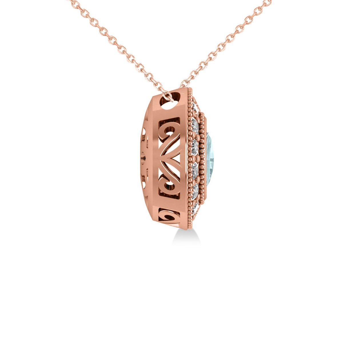Aquamarine & Diamond Halo Oval Pendant Necklace 14k Rose Gold (1.17ct)