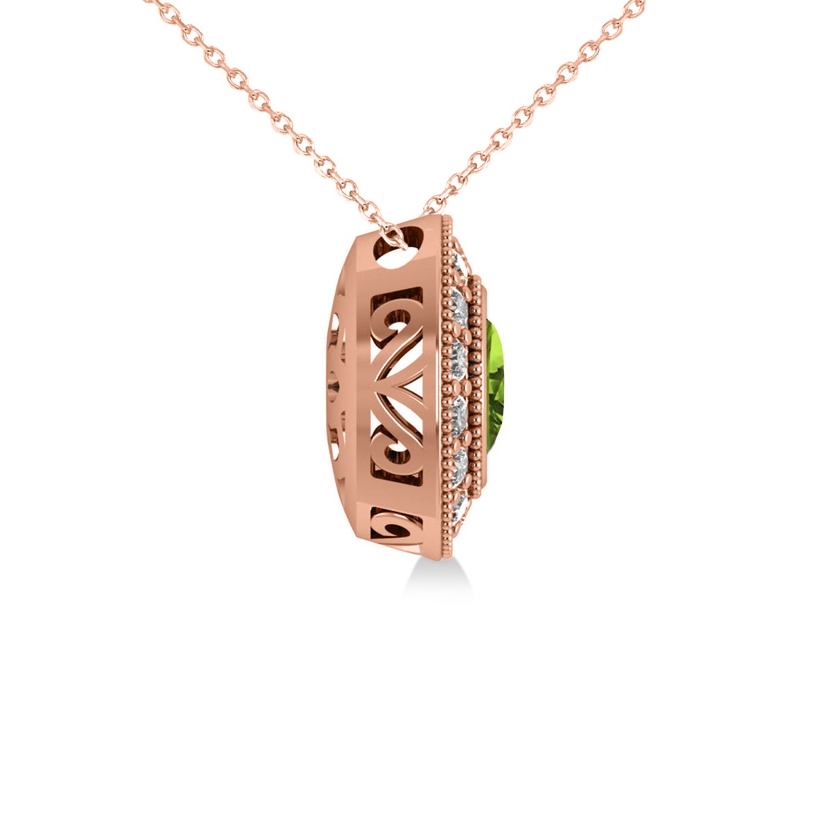 Peridot & Diamond Halo Oval Pendant Necklace 14k Rose Gold (1.37ct)