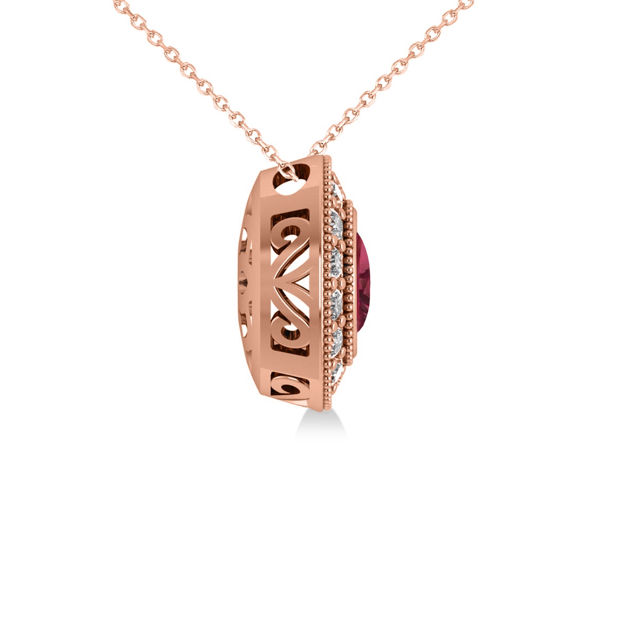 Ruby & Diamond Halo Oval Pendant Necklace 14k Rose Gold (1.48ct)