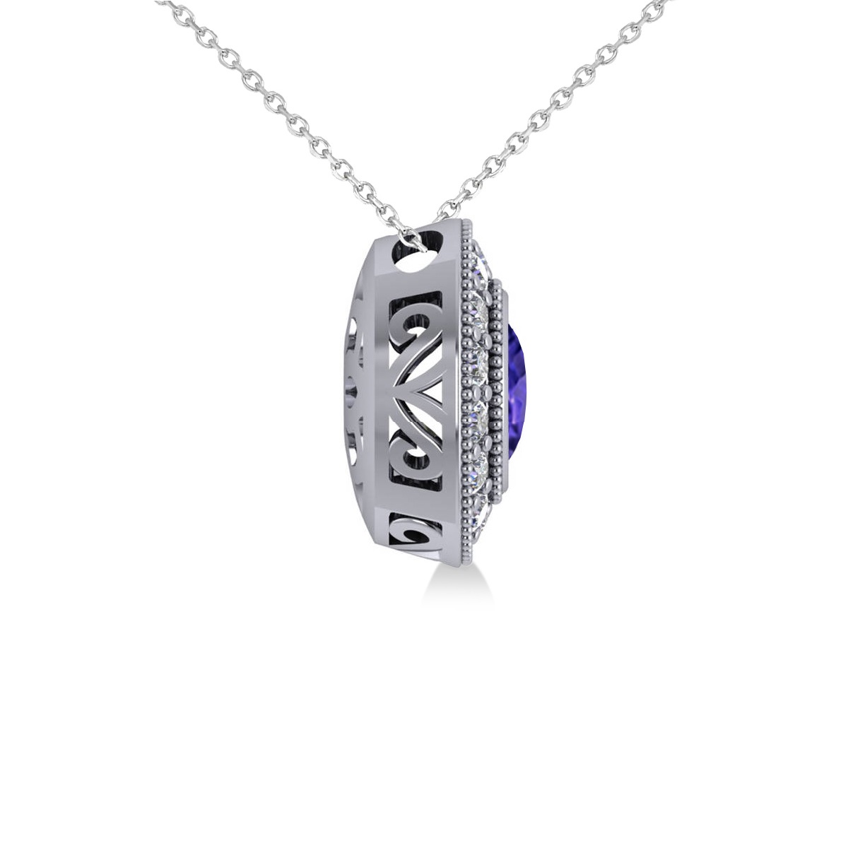 Tanzanite & Diamond Halo Oval Pendant Necklace 14k White Gold (1.31ct)