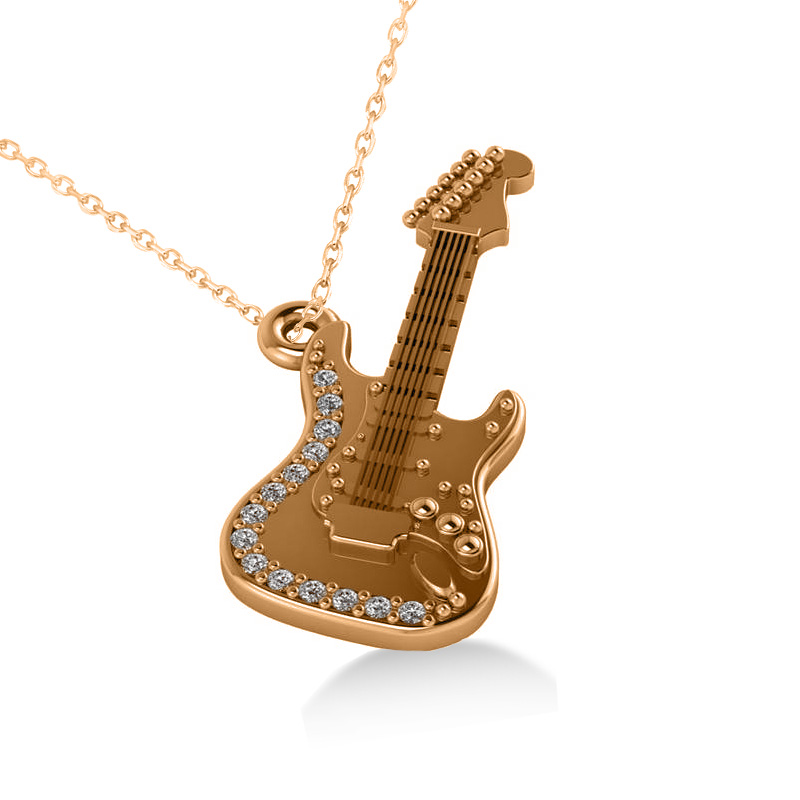 Diamond Guitar Pendant Necklace 14k Rose Gold 0 07ct Allurez Diamond Guitar Pendant Necklace 14k Rose Gold 0 07ct
