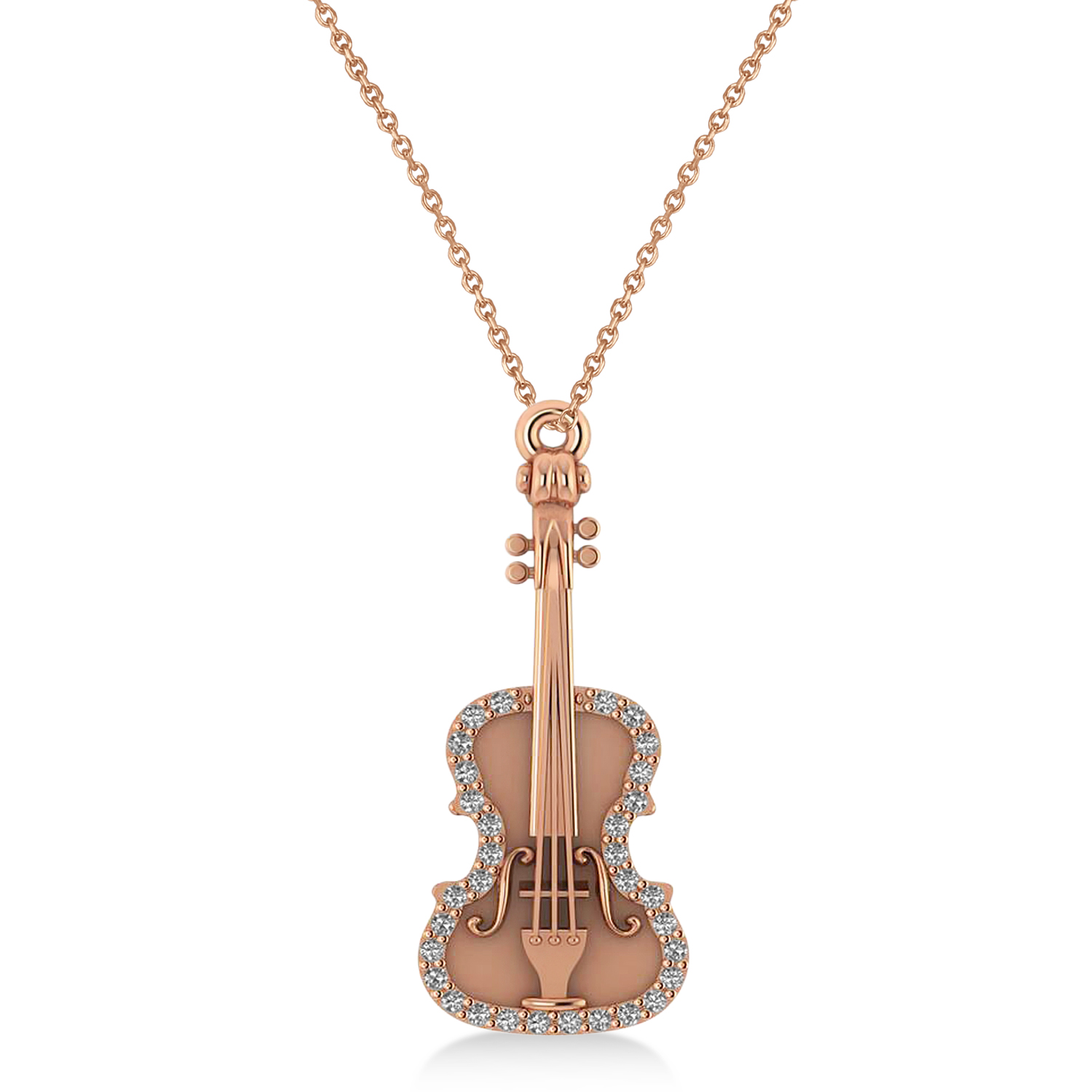 Diamond Violin Music Pendant Necklace 14K Rose Gold (0.16ct)
