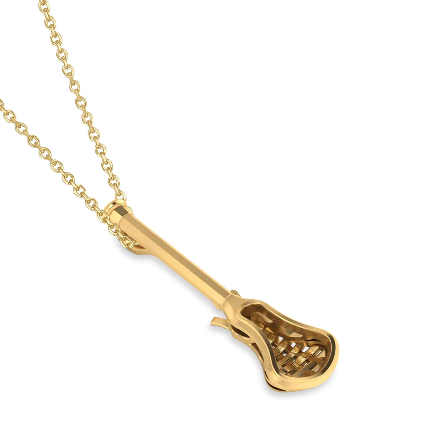 Lacrosse Stick Charm Men's Pendant Necklace 14K Yellow Gold