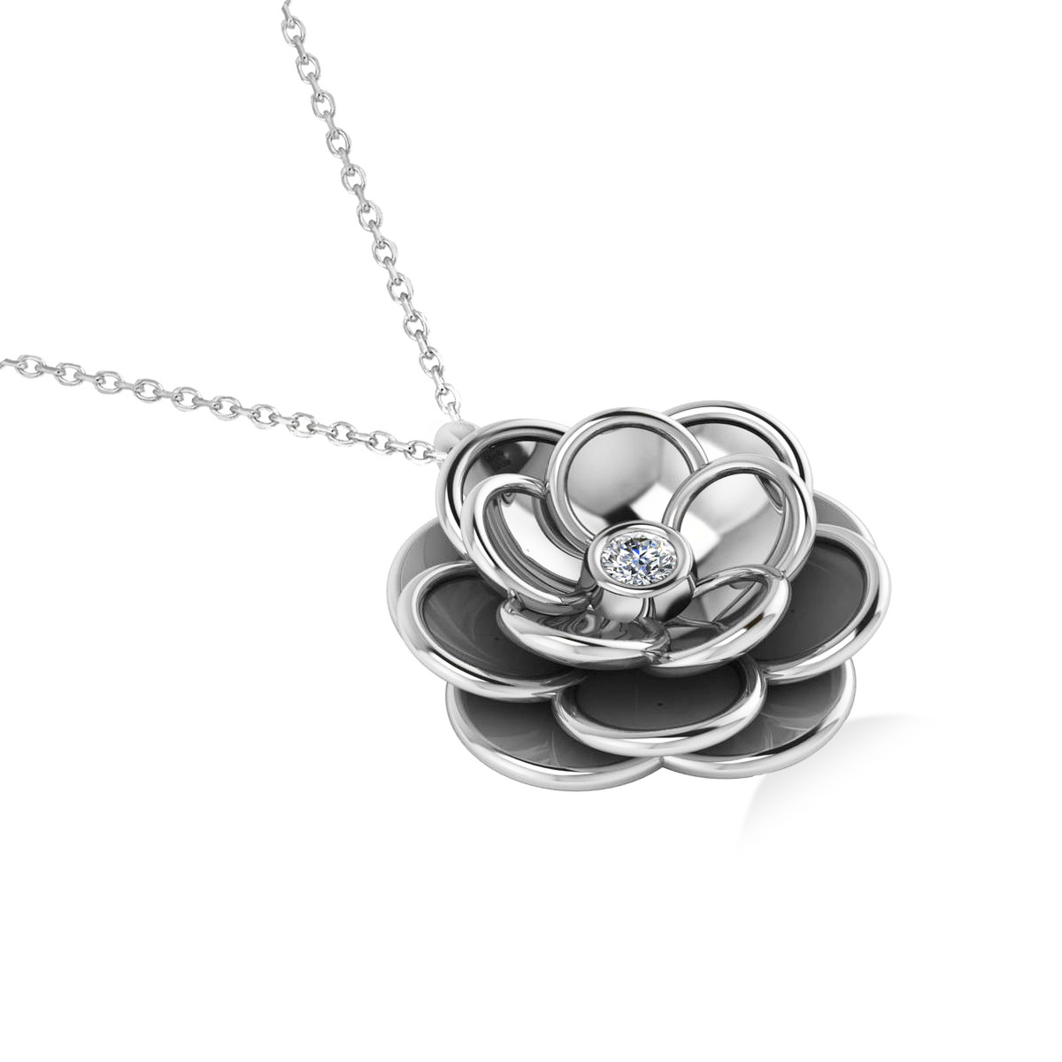 Diamond Round Flower Pendant Necklace 14k White Gold (0.05ct)