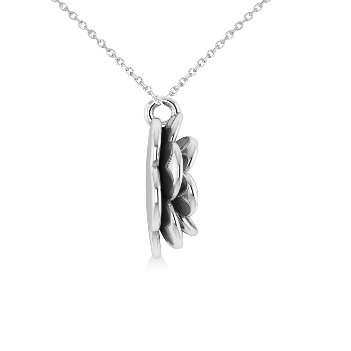 Diamond Round Flower Pendant Necklace 14k White Gold (0.05ct)