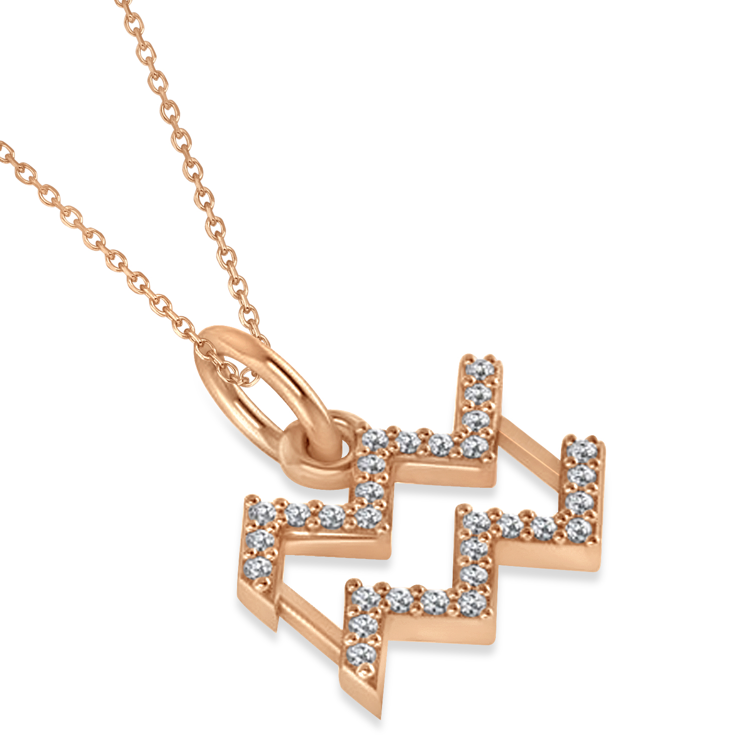 Aquarius Zodiac Diamond Pendant Necklace 14k Rose Gold (0.15ct)