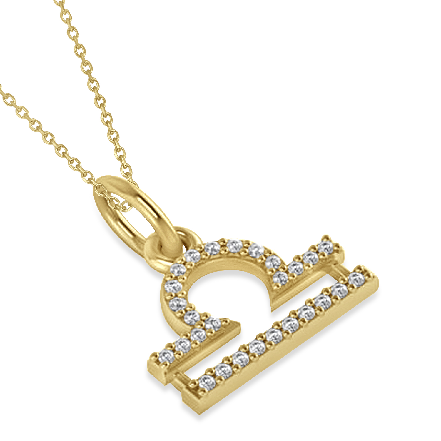 Libra Zodiac Diamond Pendant Necklace 14k Yellow Gold (0.135ct)