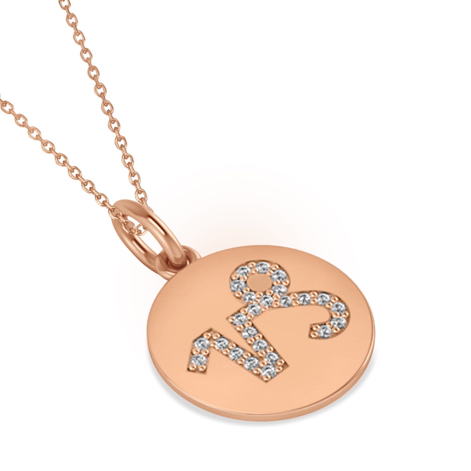 Diamond Capricorn Zodiac Disk Pendant Necklace 14k Rose Gold (0.12ct)