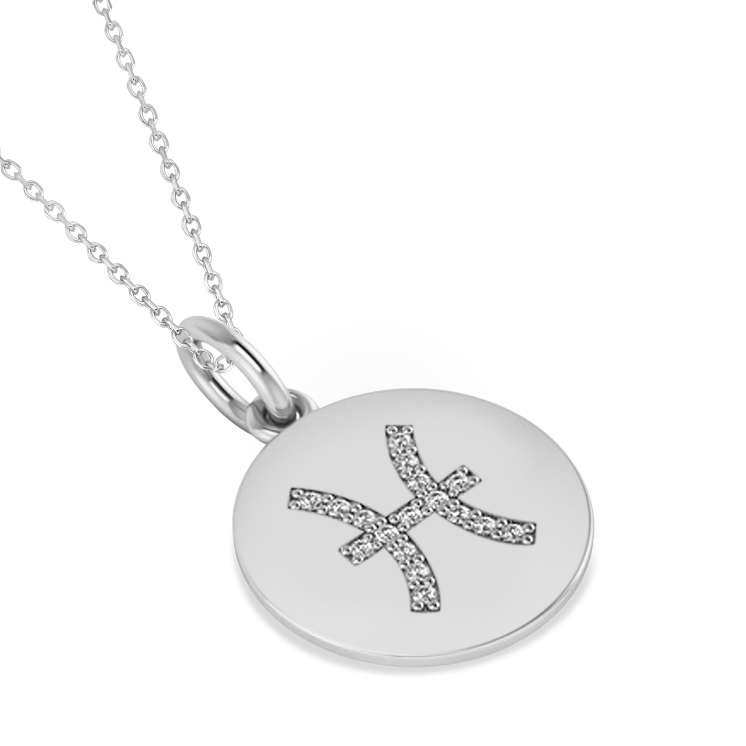 Diamond Pisces Zodiac Disk Pendant Necklace 14k White Gold (0.085ct)