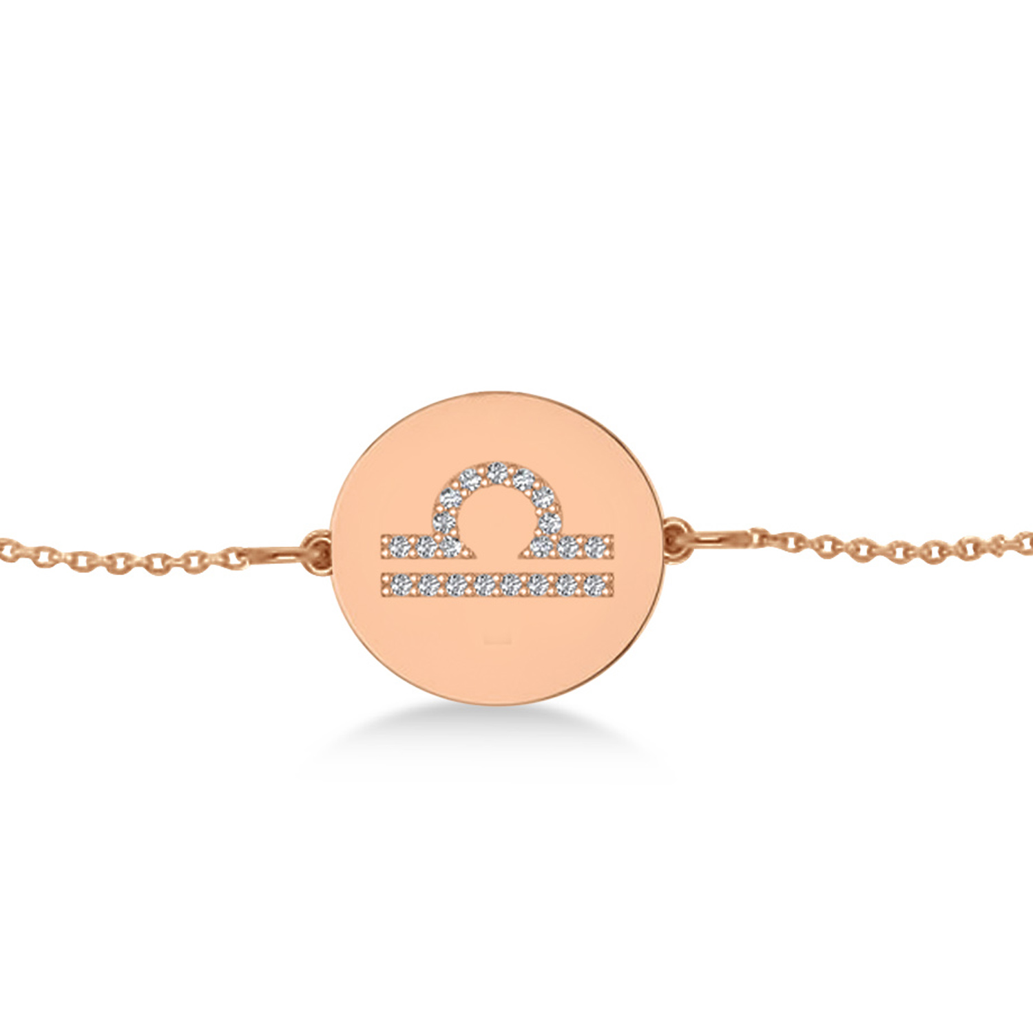 Diamond Libra Zodiac Disk Bracelet 14k Rose Gold (0.105ct)