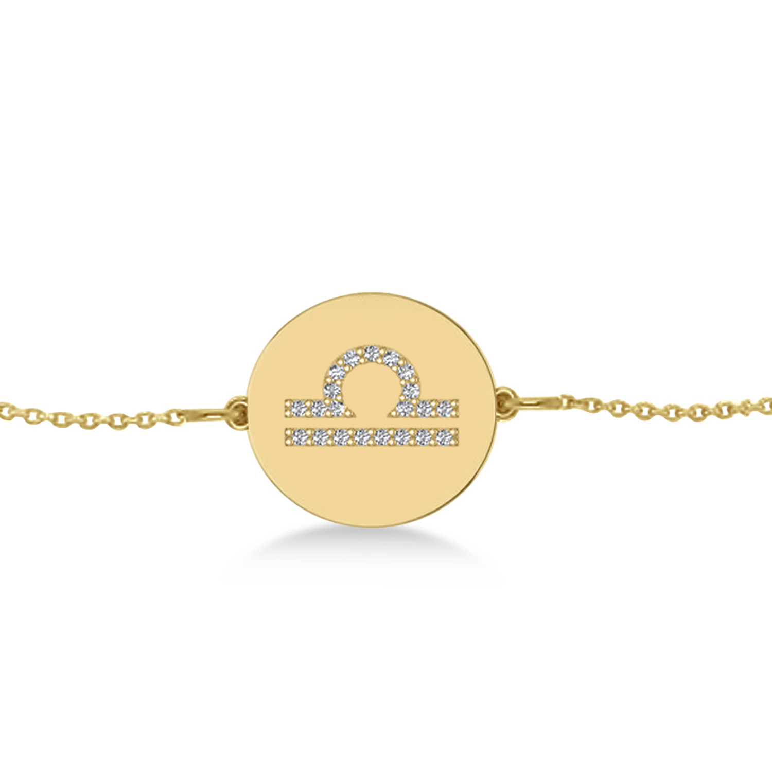 Diamond Libra Zodiac Disk Bracelet 14k Yellow Gold (0.105ct)