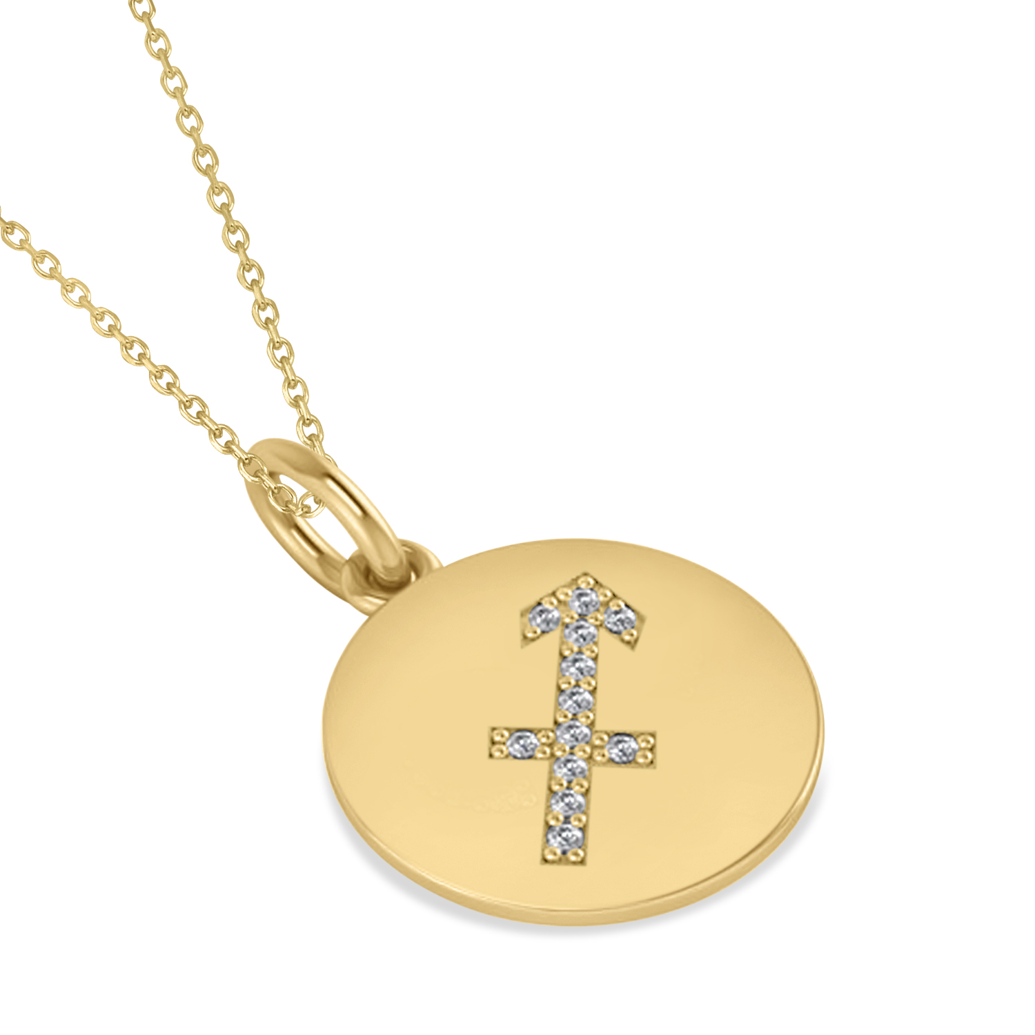Diamond Sagittarius Zodiac Disk Pendant Necklace 14k Yellow Gold (0.06ct)
