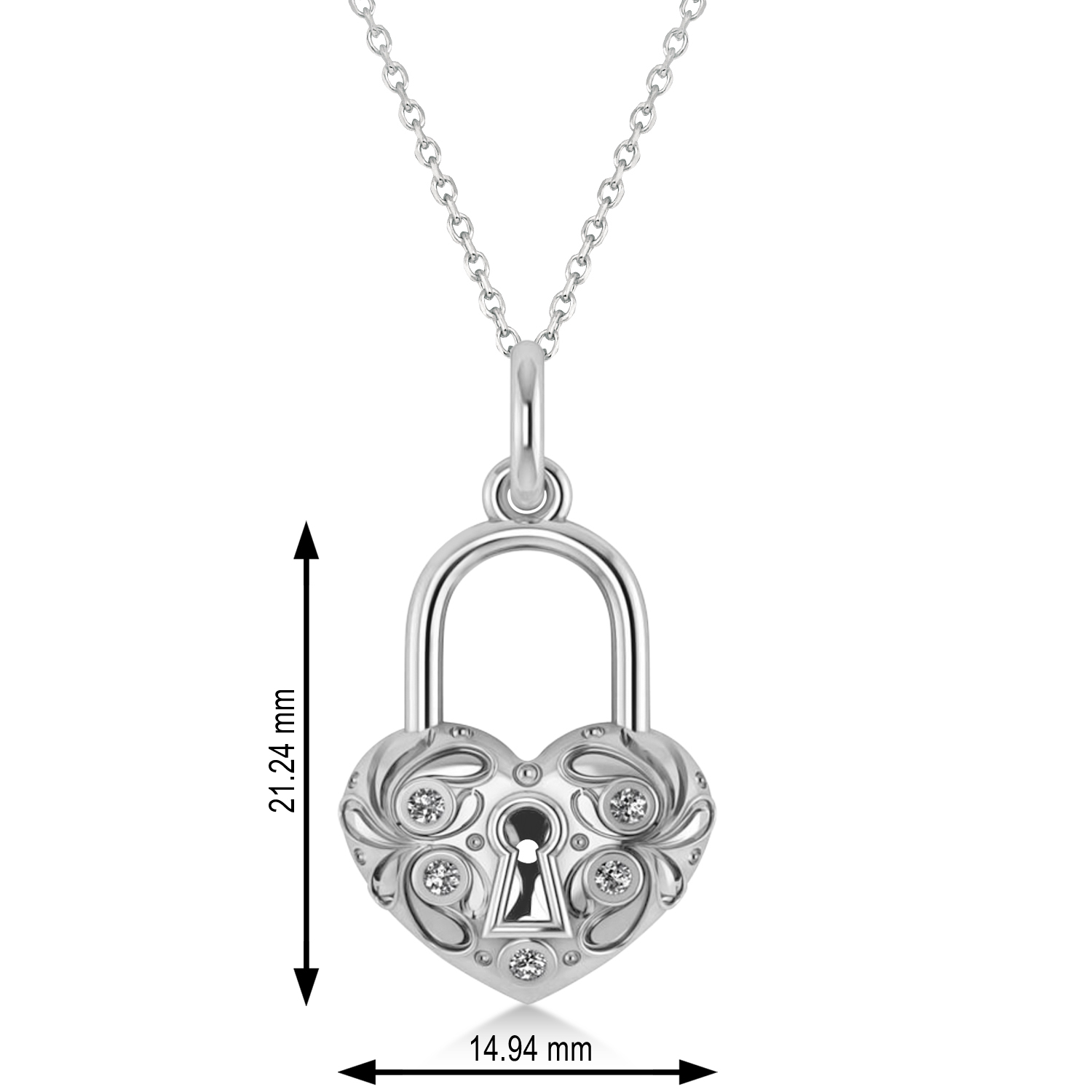 Diamond Heart Lock Pendant Necklace 14k White Gold (0.08ct)