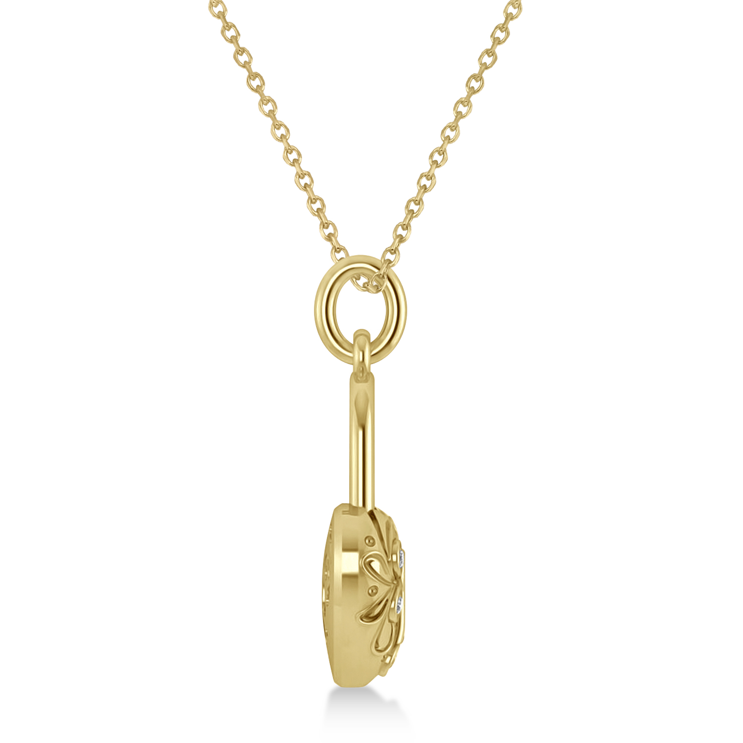 Diamond Heart Lock Pendant Necklace 14k Yellow Gold (0.08ct)