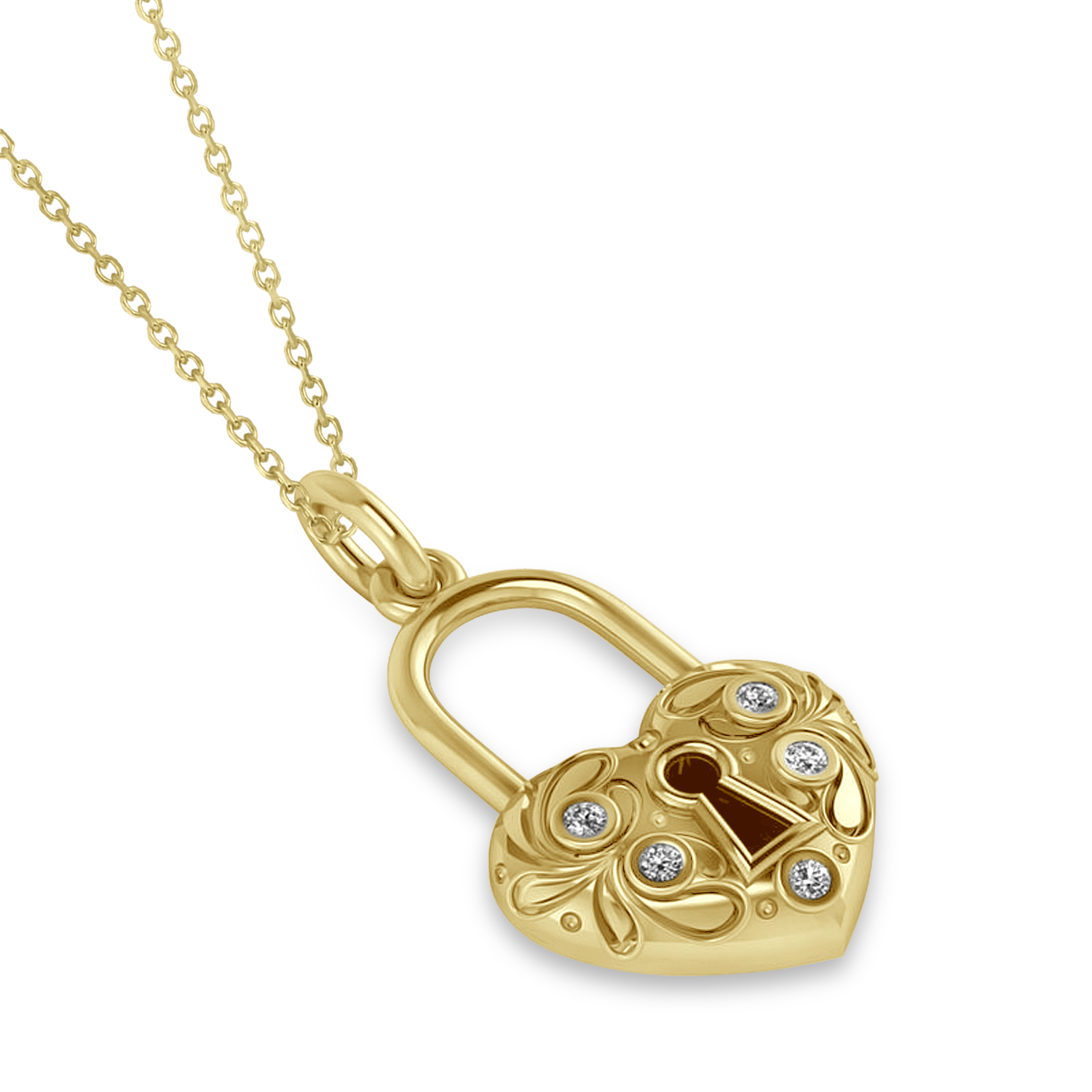 Diamond Heart Lock Pendant Necklace 14k Yellow Gold (0.08ct)