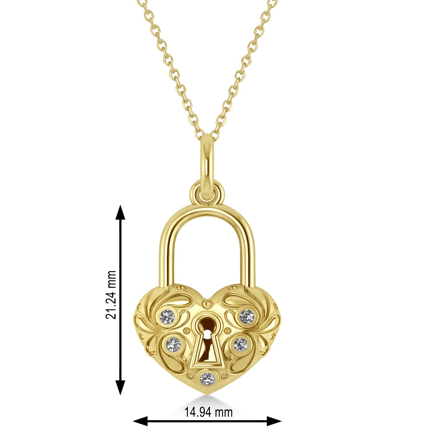 Diamond Heart Lock Pendant Necklace 14k Yellow Gold (0.08ct)