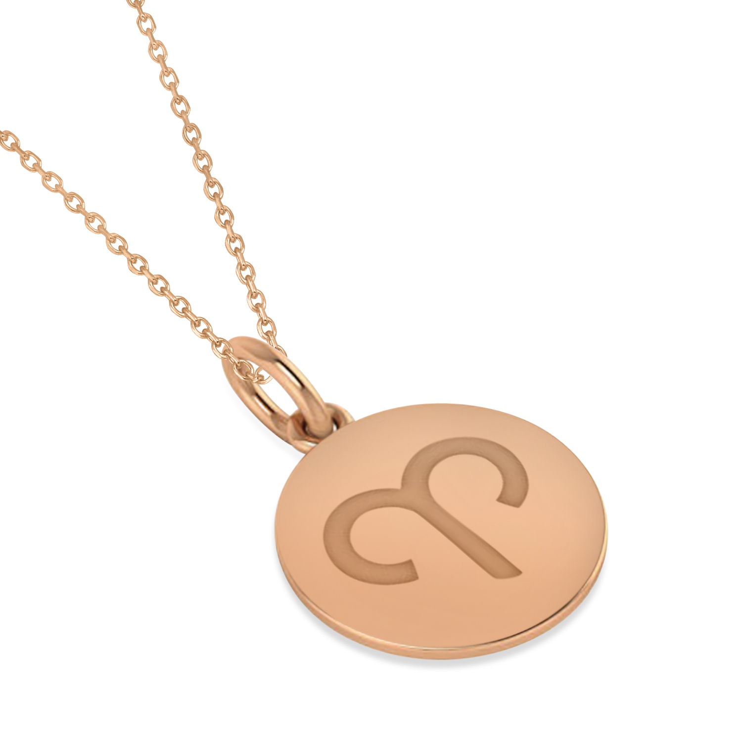 Aries Disk Zodiac Pendant Necklace 14k Rose Gold