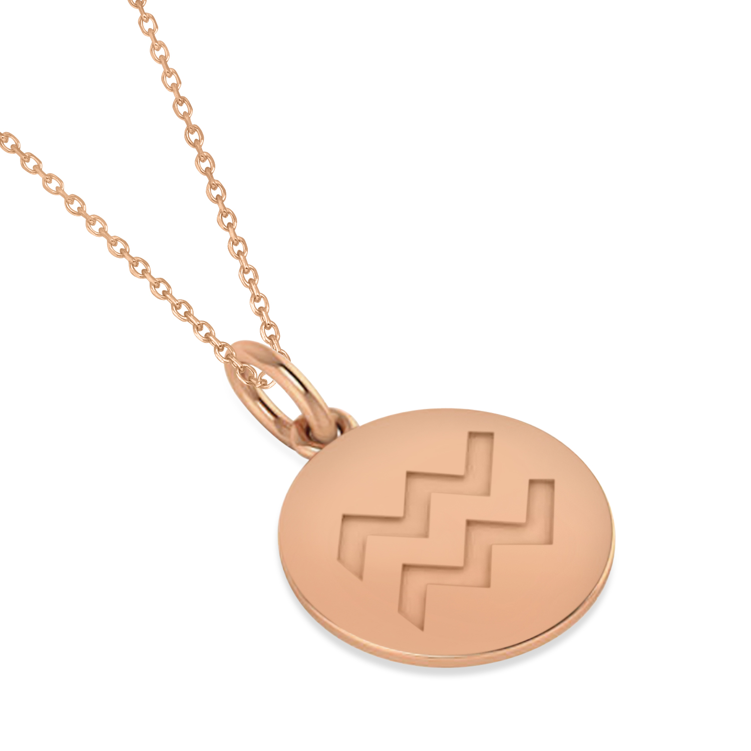 Aquarius Disk Zodiac Pendant Necklace 14k Rose Gold