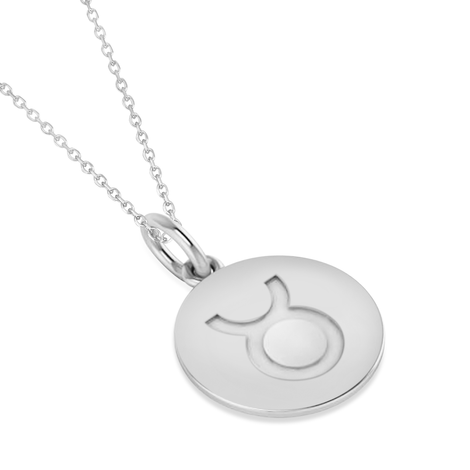 Taurus Disk Zodiac Pendant Necklace 14k White Gold