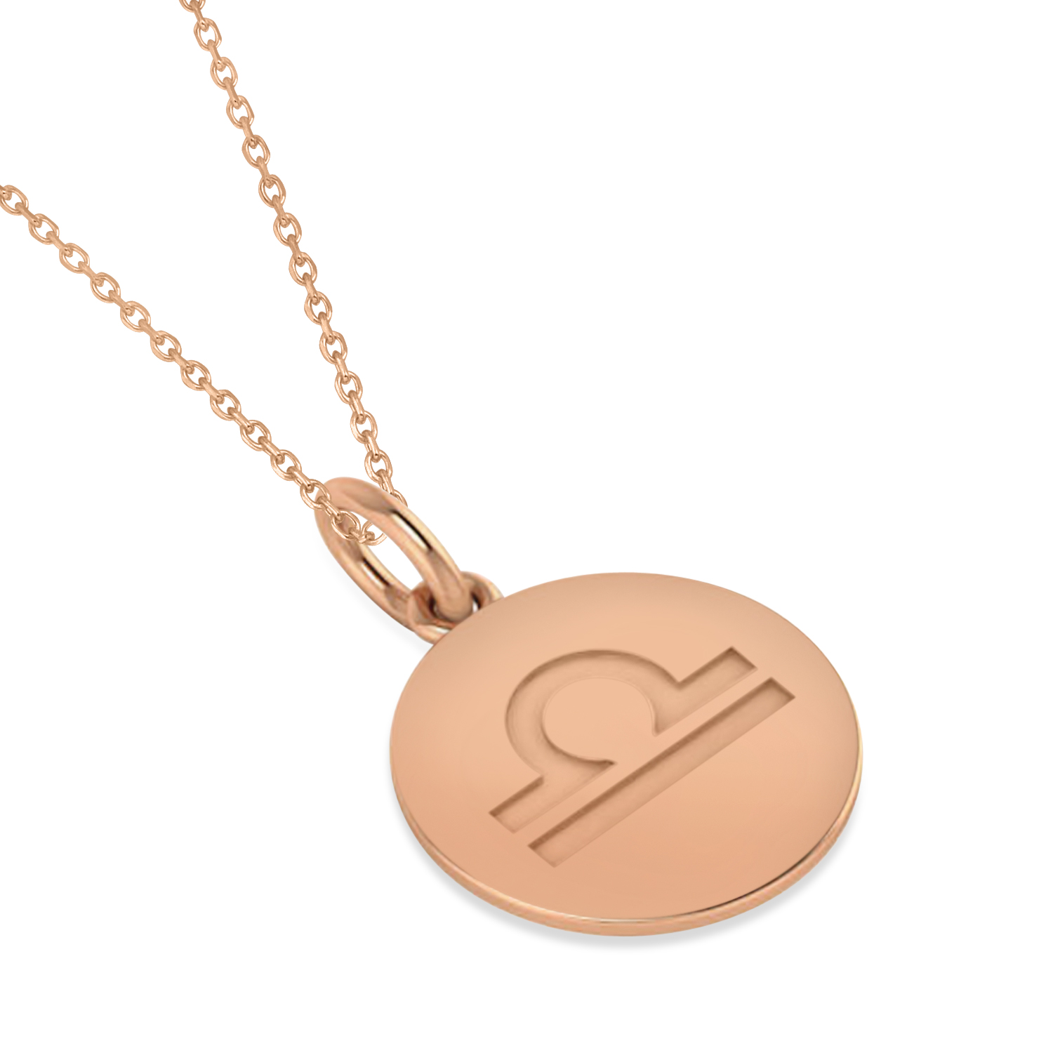 Libra Disk Zodiac Pendant Necklace 14k Rose Gold