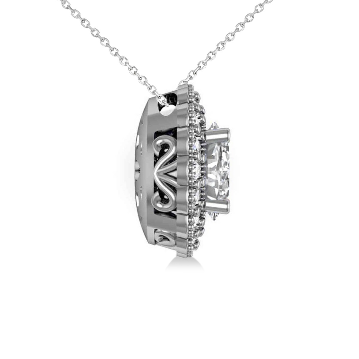 Diamond Floral Oval Halo Pendant Necklace 14k White Gold (2.48ct)
