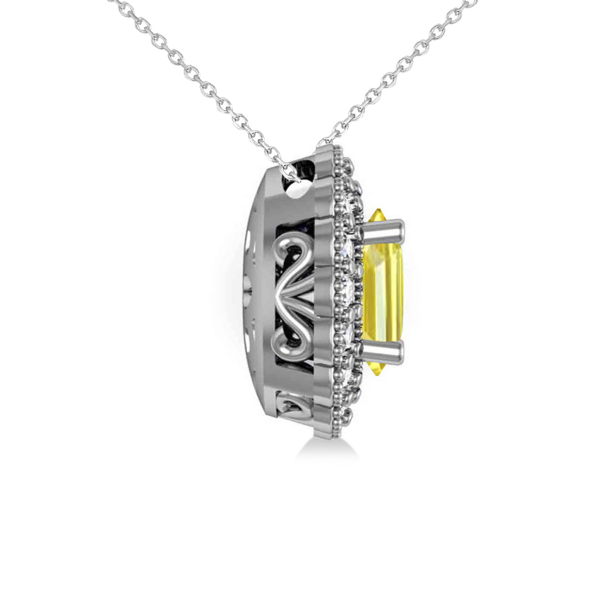 Yellow Sapphire & Diamond Floral Oval Pendant 14k White Gold (2.98ct)