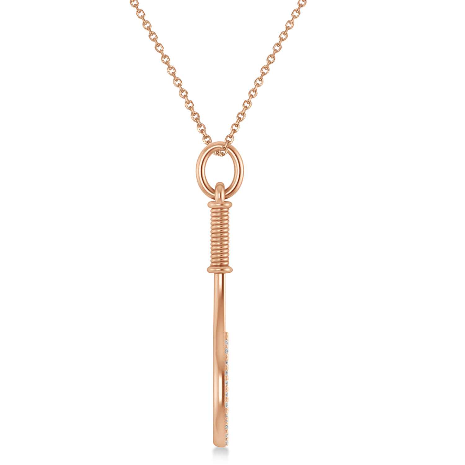 Diamond Accented Tennis Racket Pendant Necklace 14K Rose