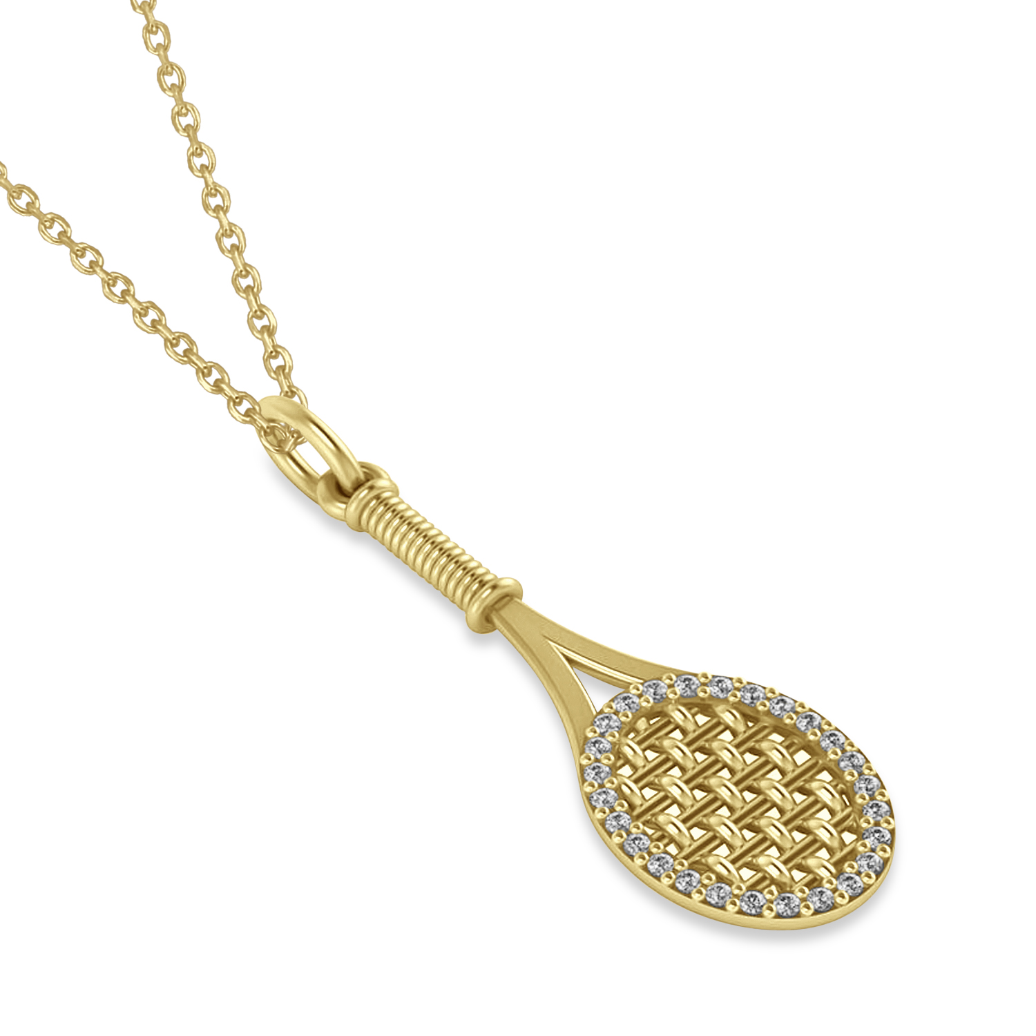 Lab Grown Diamond Tennis Racket Pendant Necklace 14K Yellow Gold (0.48ct)