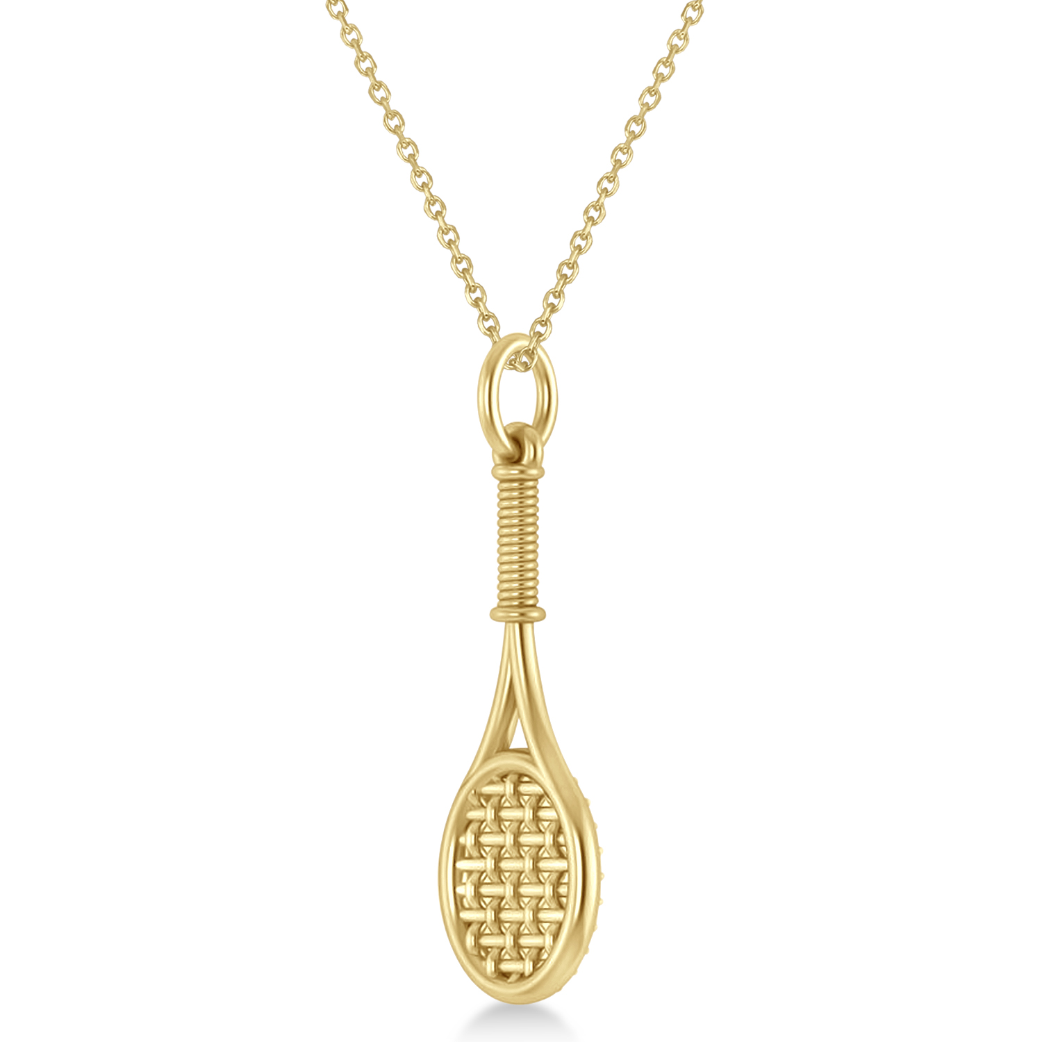 Diamond Accented Tennis Racket Pendant Necklace 14K Yellow Gold (0.48ct)