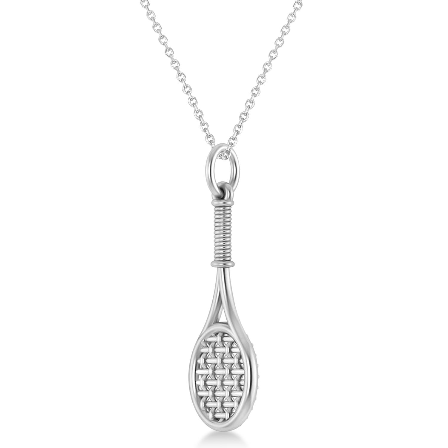 Lab Grown Diamond Tennis Racket Pendant Necklace in Sterling Silver (0.48ct)