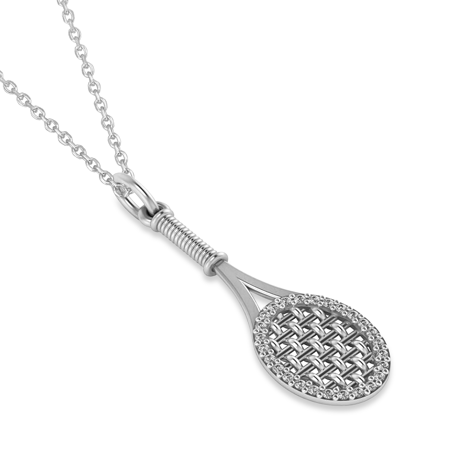 Lab Grown Diamond Tennis Racket Pendant Necklace in Sterling Silver (0.48ct)