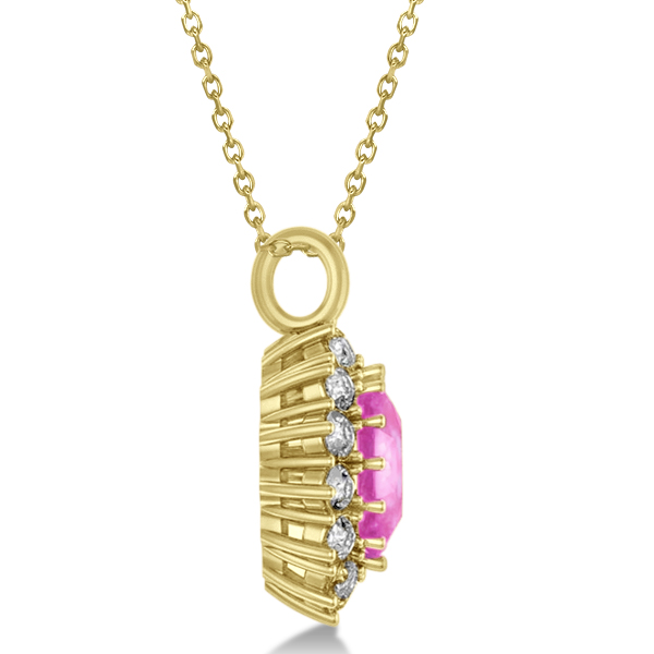 Oval Lab Pink Sapphire & Diamond Pendant Necklace 14k Yellow Gold 5.40ctw