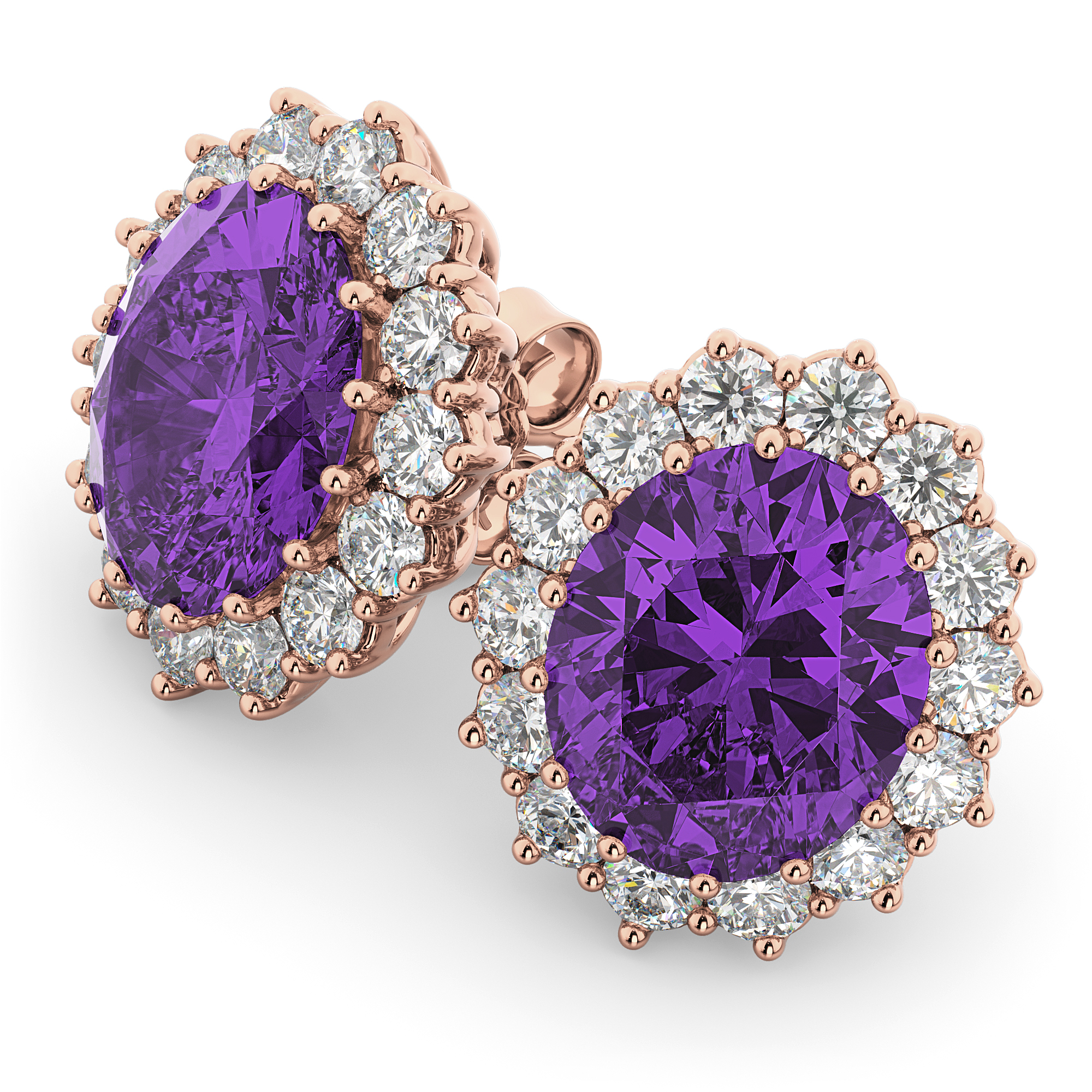 Oval Amethyst & Diamond Accented Earrings 14k Rose Gold (10.80ctw)