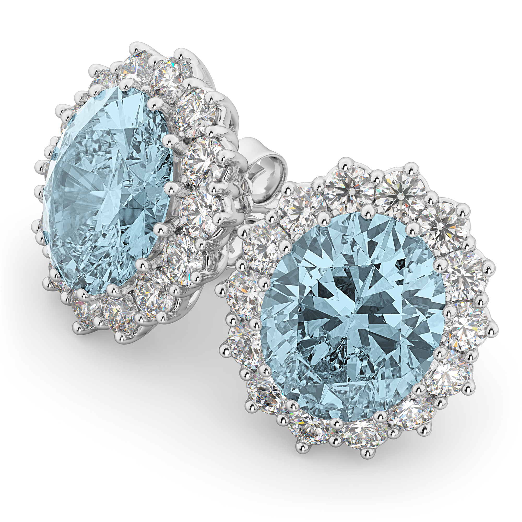 Oval Aquamarine & Diamond Accented Earrings 14k White Gold (10.80ctw)