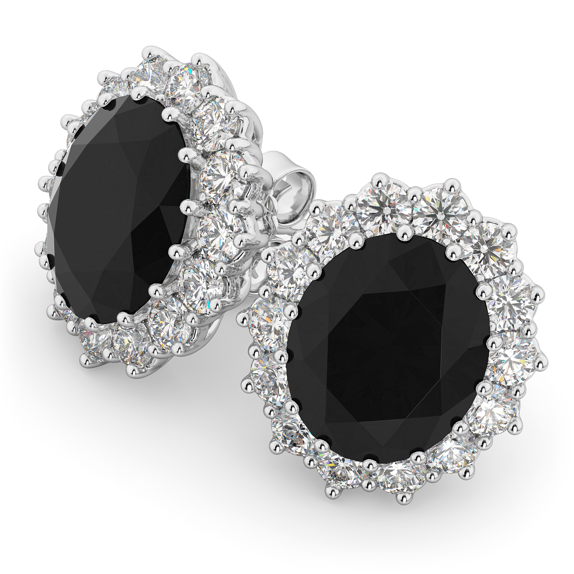 Oval Black Diamond & Diamond Accented Earrings 14k White Gold (10.80ctw)