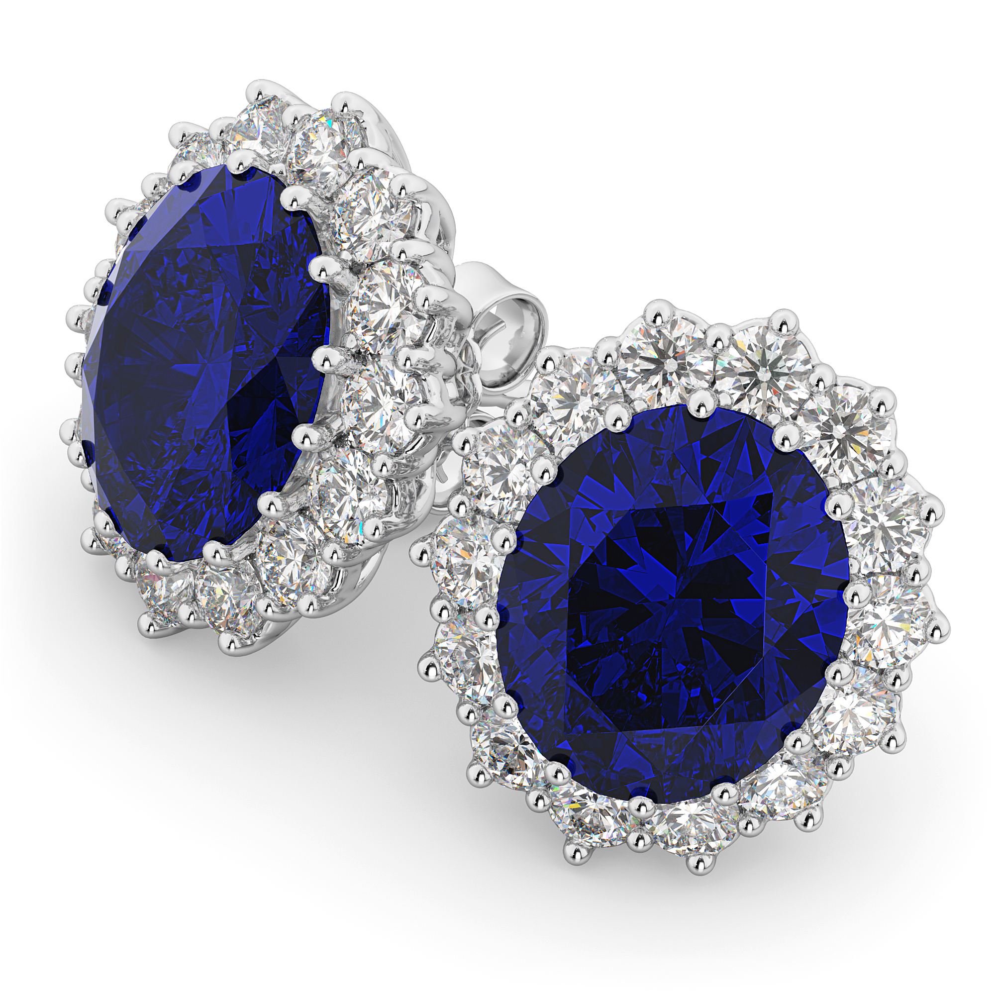 Oval Blue Sapphire & Diamond Accented Earrings 14k White Gold (10.80ctw)